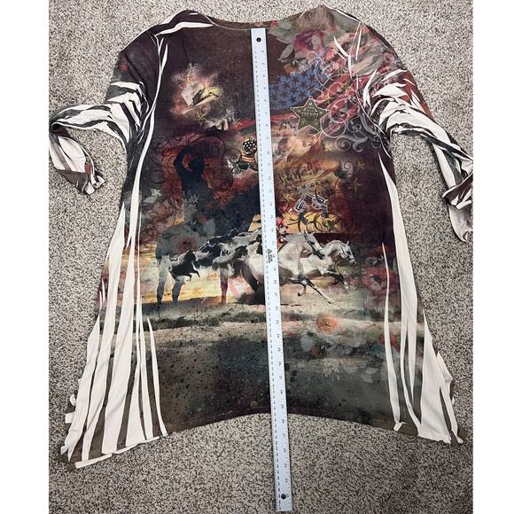 Jostar USA Women's L Western Cowboy Grunge Y2K Graphic Print Sharkbite Hem Tunic - Picture 10 of 10